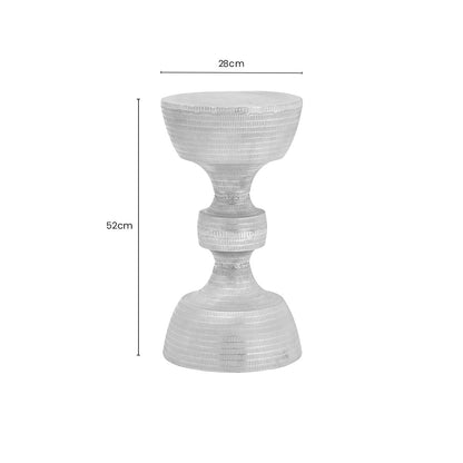 Silver Large Hourglass Aluminium Side Table with Engraved Detail | Matin