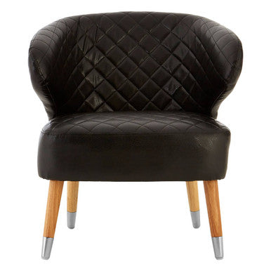 Black quilted armchair with wooden legs on a white background