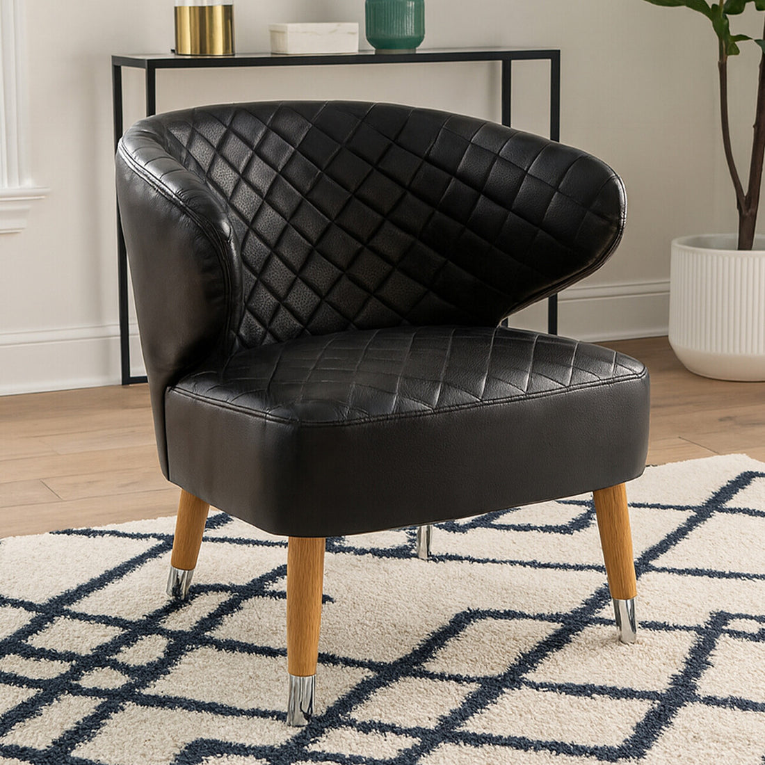 Richy Black Leather Effect Accent Chair