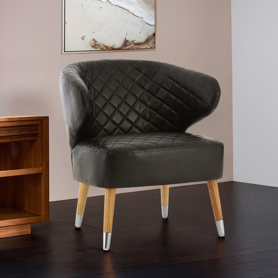 Richy Black Faux Leather Wingback Armchair