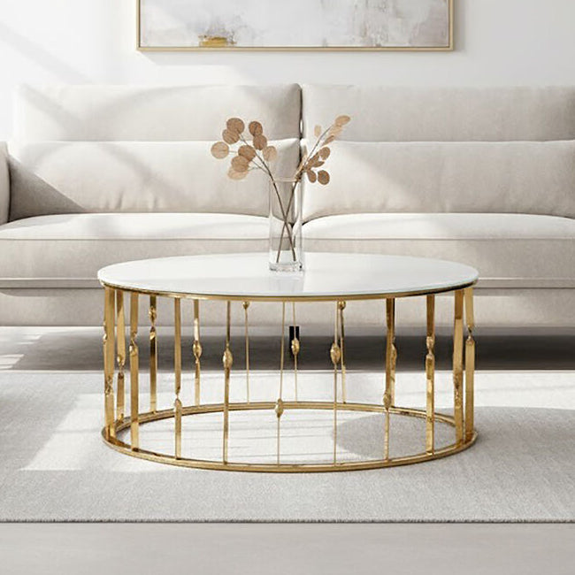 Arezzo Round Coffee Table With Gold Finish Frame
