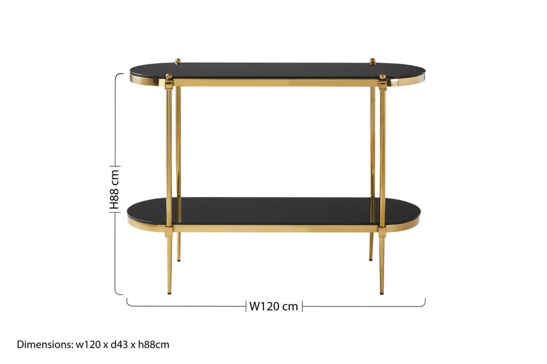 Arezzo 2 Tier Gold Console Table with Black Tempered Glass - Image 11