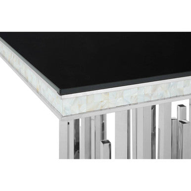 Eliza Silver Finish Dining Table with Black Glass Top - Image 4