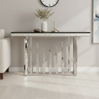 Eliza Silver Console Table With Black Glass Top