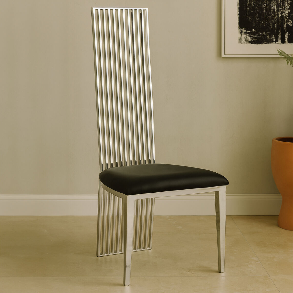 Eliza Silver Finish High Back Dining Chair