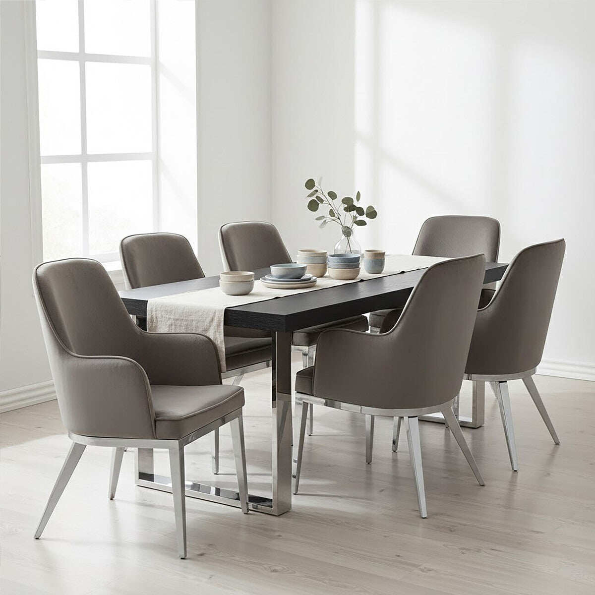 Eliza Grey Velvet Dining Chair With Silver Finish Legs