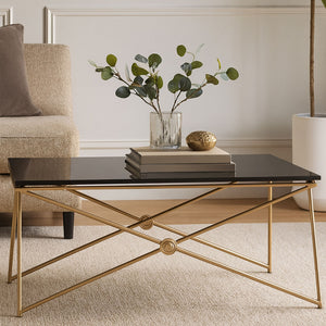 Monroe Black Glass and Gold Finish Coffee Table