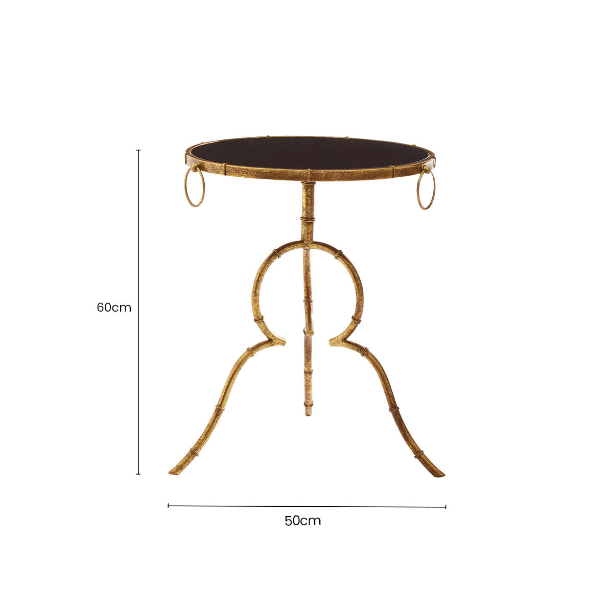 Black Tempered Glass Top Accent Table with Arabesque Quatrefoil Gold Metal Frame | Monroe