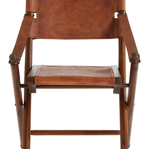 Inca Brown Leather and Teak Wood Folding Chair