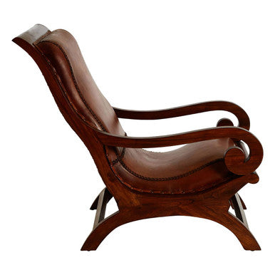 Inca Brown Leather Lounge Chair with Footstool - Image 5