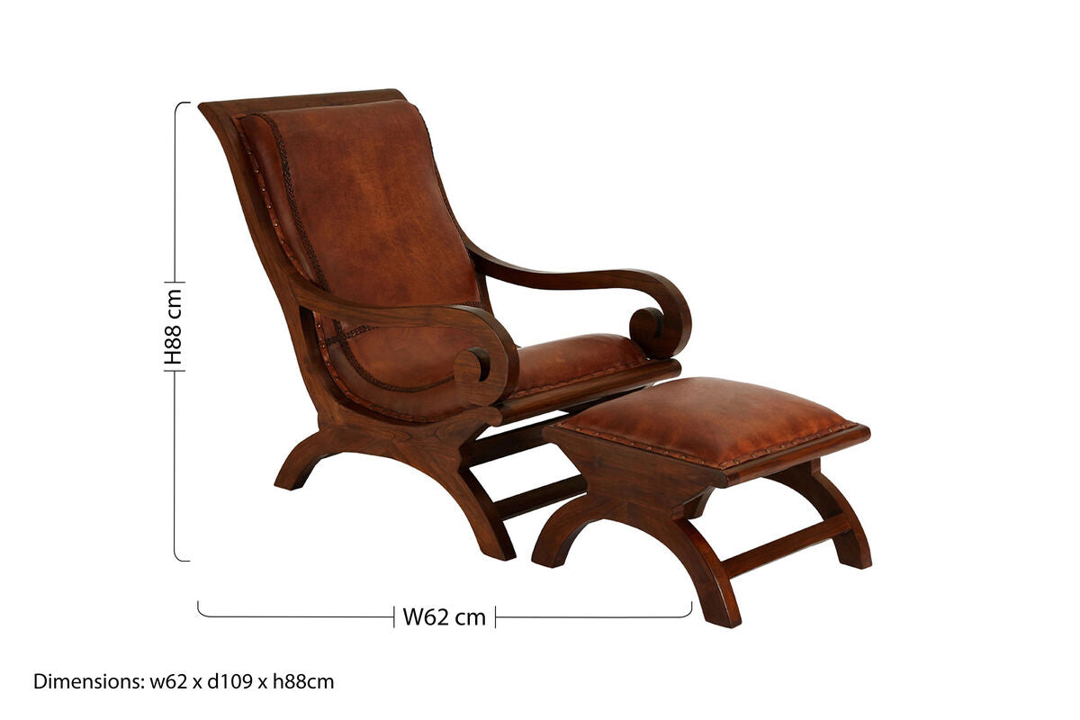 Inca Brown Leather Lounge Chair with Footstool - Image 10
