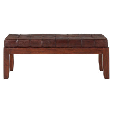 Brown leather bench on a white background