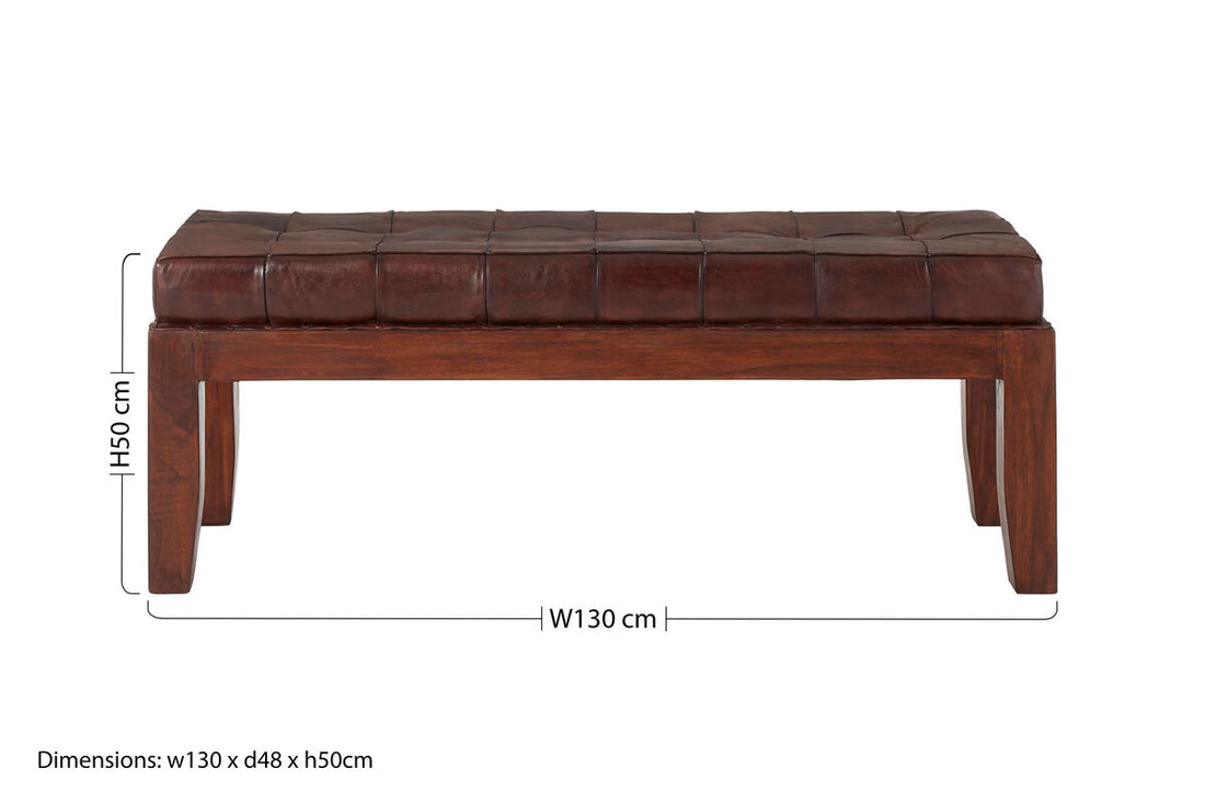 Inca Antique Brown Leather Bench - Image 10