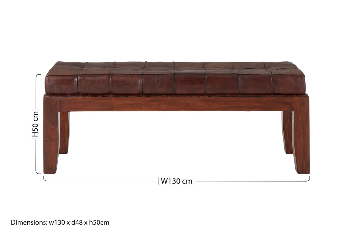 Inca Antique Brown Leather Bench - Image 10