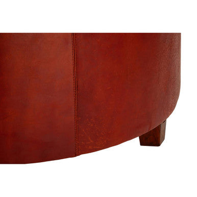 Inca Round Button Tufted Antique Brown Leather Large Stool - Image 5