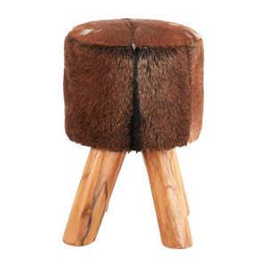 Inca Brown Goat Hide Round Stool