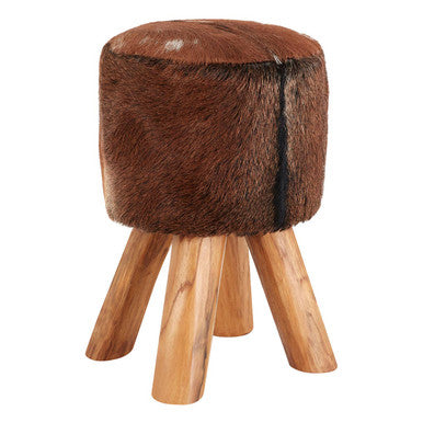 Inca Brown Goat Hide Hair on Leather  Round Stool - Image 4