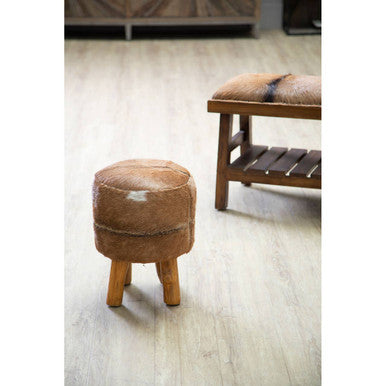 Inca Brown Goat Hide Round Stool