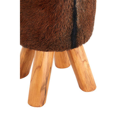 Inca Brown Goat Hide Round Stool