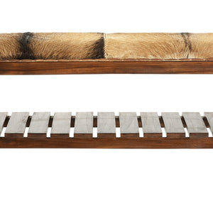 Inca Brown Hair on Leather and Teak Wood Bench