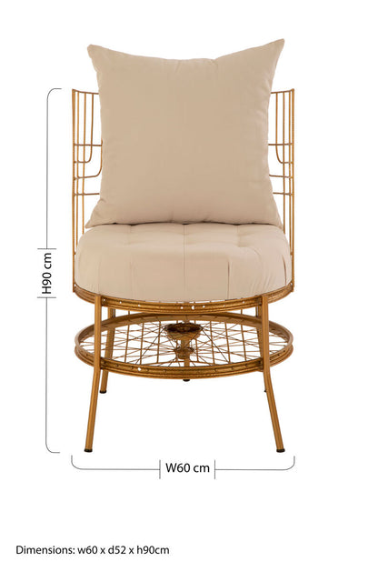 Mantis Gold Finish Wheel Design Chair With Cushion