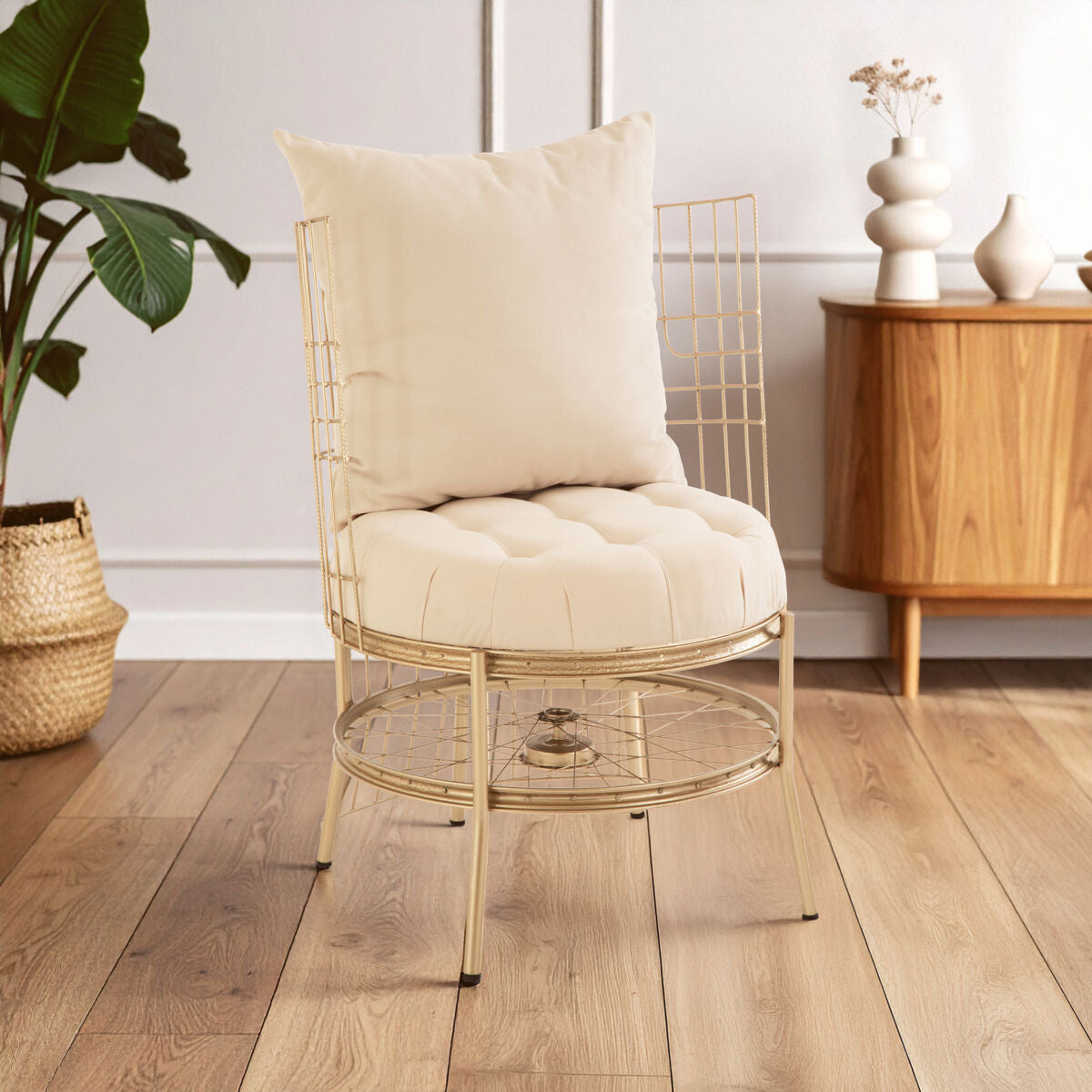 Mantis Champagne Gold Finish Wheel Design Chair