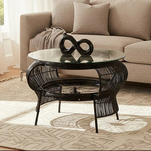 Mantis Black Finish Bamboo Wheel Design Coffee Table