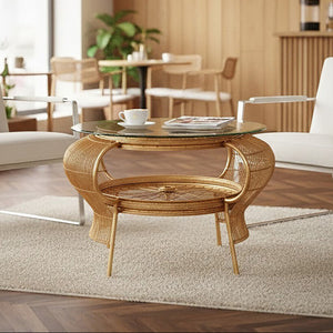 Mantis Gold Finish and Bamboo Bicycle Design Large Coffee Table
