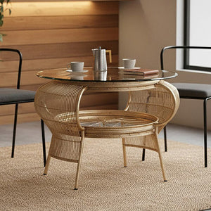 Mantis Champagne Gold Finish Bamboo Wheel Design Coffee Table