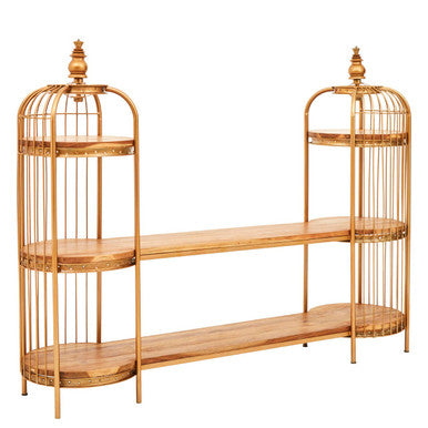 Mantis Long Gold Finish Birdcage Shelf Unit