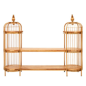 Mantis Gold Finish Double Birdcage Wide Shelf Unit