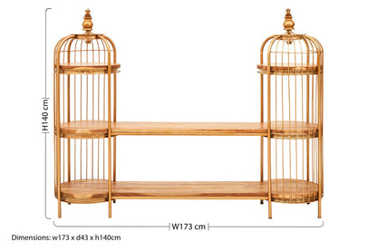 Mantis Long Gold Finish Birdcage Shelf Unit