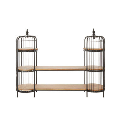 Shelving unit with birdcage design on a white background