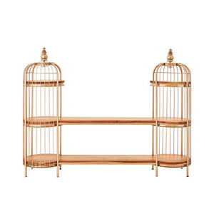 Mantis Champagne Gold Finish Double Birdcage Wide Shelf Unit