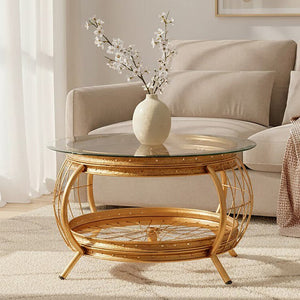 Mantis Gold Finish and Bamboo Bicycle Design Small Coffee Table