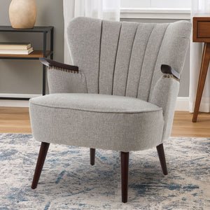 Hampstead Taupe Fabric Armchair with Walnut Wood Accents