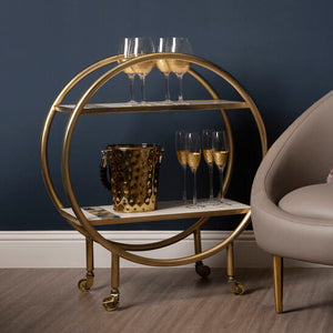 Vizzini White Marble and Agate 2 Tier Drinks Trolley