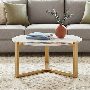 Vizzini White Marble and Agate Round Coffee Table