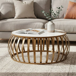 Vizzini White Marble and Agate Coffee Table with Antique Brass Finish Base