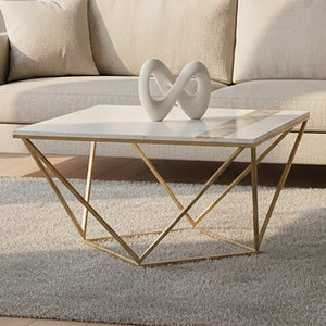Vizzini White Marble and Agate Square Coffee Table
