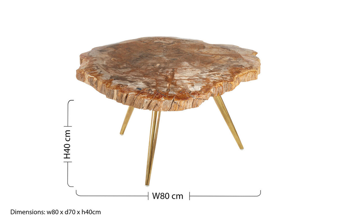 Wooden table with dimensions on a white background