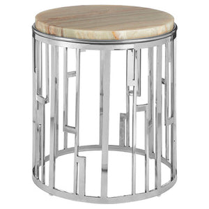 Relic Natural Onyx Stone nd Silver Finish Round Side Table