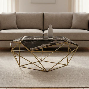 Relic Dark Petrified Wood and Brass Finish Coffee Table