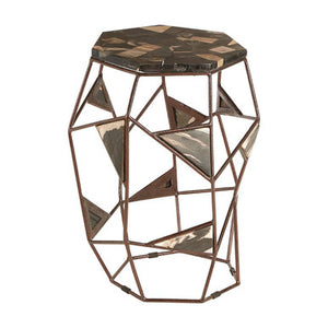 Relic Dark Petrified Wood and Brass Finish Asymmetric Side Table