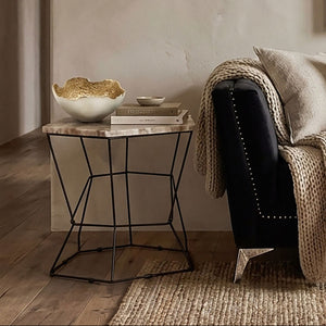 Relic Natural Onyx Stone and Black Finish Side Table