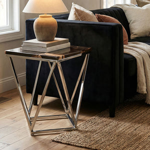 Relic Dark Petrified Wood and Silver Finish Side Table
