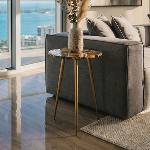 Relic Agate Stone and Brass Finish Side Table