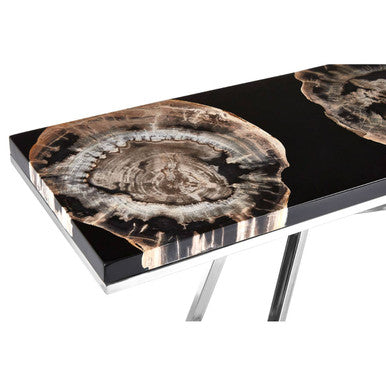 Relic Black Resin And Silver Legs Console Table
