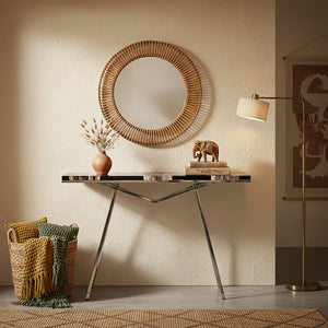 Relic Black Resin And Silver Legs Console Table
