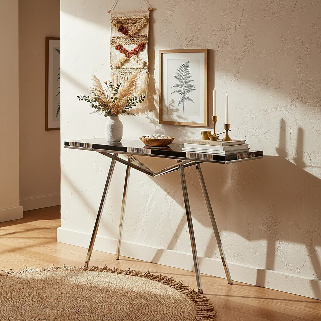 Relic Black Resin And Silver Legs Console Table